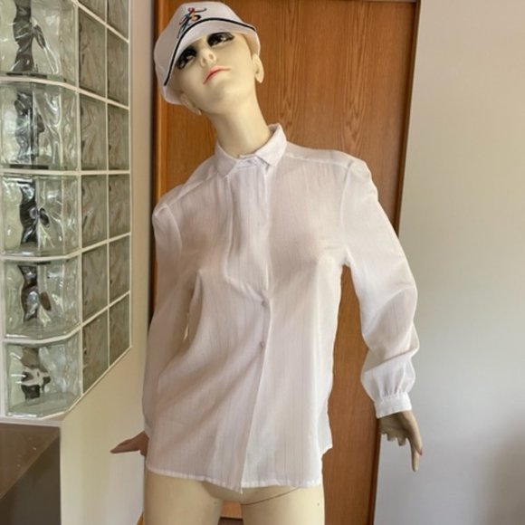 Vintage JAC DALE IVORY BLOUSE with SILVER THREAD Dressy Long Sleeve, Button-Down - Picture 2 of 16